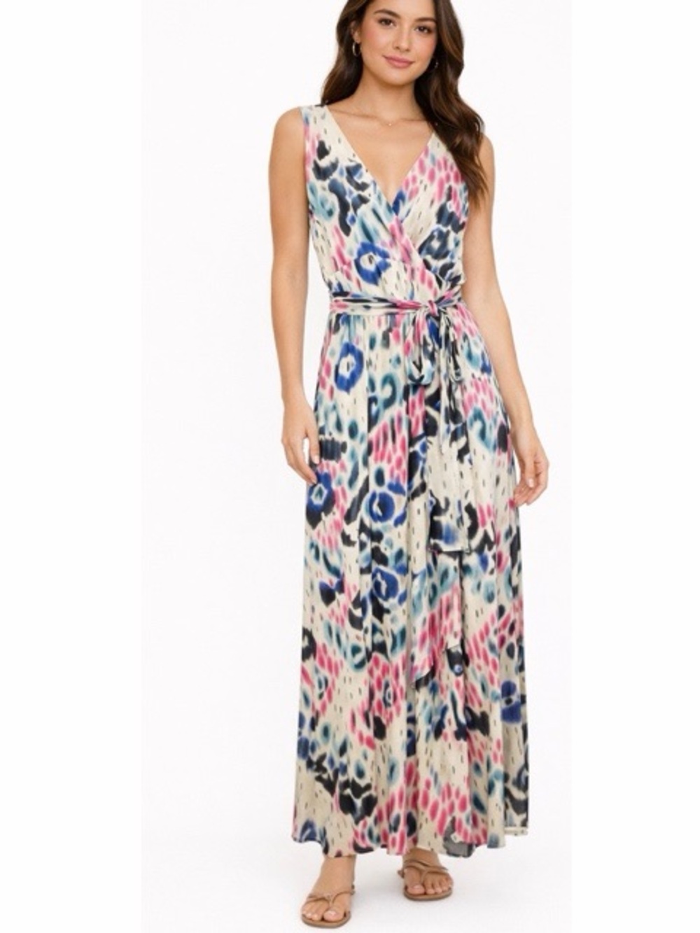 Sweet Pea Faux Wrap Sleeveless‎ Belted Maxi Dress NWT